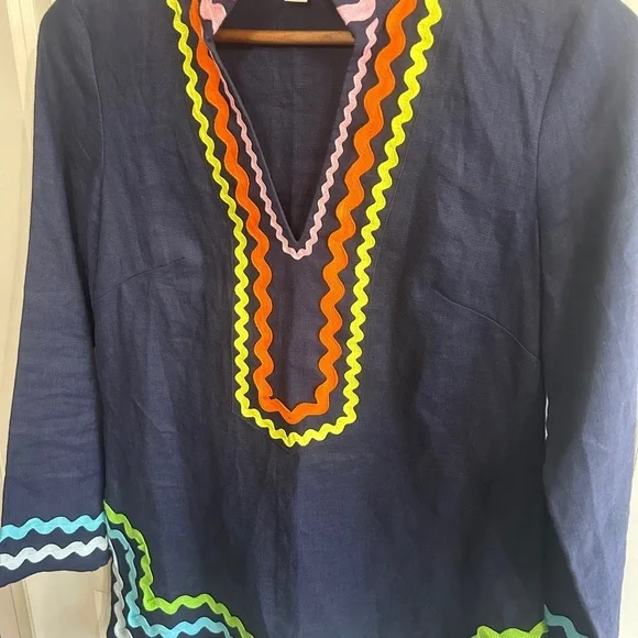 Like new linen Sail to Sable Navy Tunic with Colorful Ric Rac detailing. Size XS - Picture 3 of 12